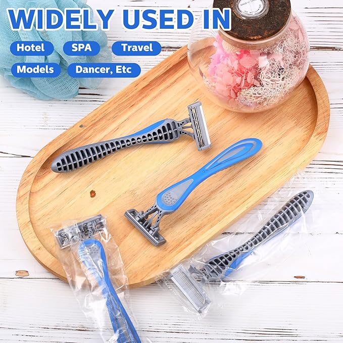 60 Pcs Mens Disposable Razors Bulk 3 Blade Sensitive Skin Shaving Razor Long Blade for Hotel Spa Travel