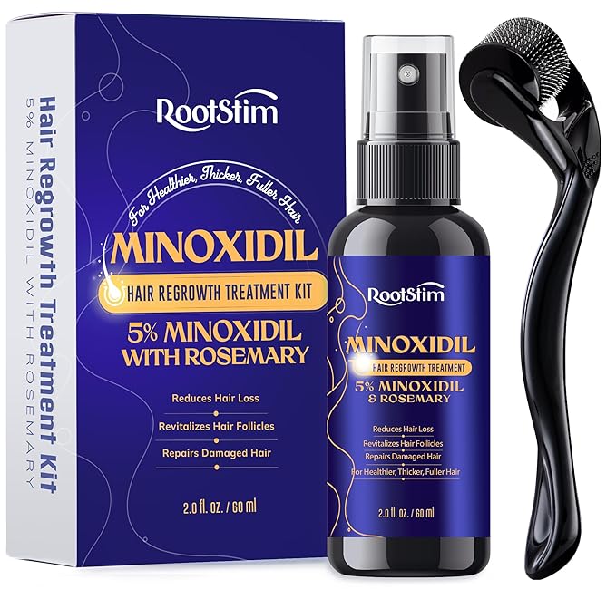 5% Minoxidil Hair Grouth Kit for Men and Women with 0.25 mm Skin Roller – Hair Regrowth Spray & Beard Growth Kit – Targets Thinning Hairlines, Crowns & Patchy Beards – Non-Greasy, Fast-Drying 60ML