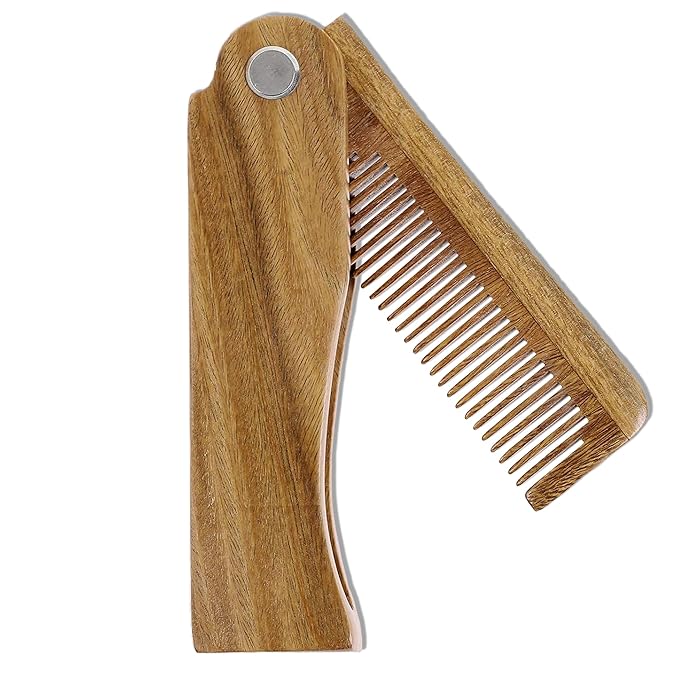 All-Natural Wooden Beard Comb with Sandalwood w/Carrying Pouch for Hair, Beards, and Mustaches. Excellent for removing knots and free of pulls and static.