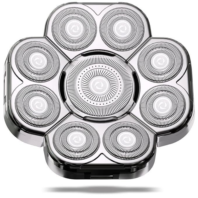 Magnetic Head Shaver Replacement Heads 7 Double Ring Waterproof Rotary Razor Blades for Bald Men Compatible with freebird wyklaus shpavver & Other Brands(silver9)