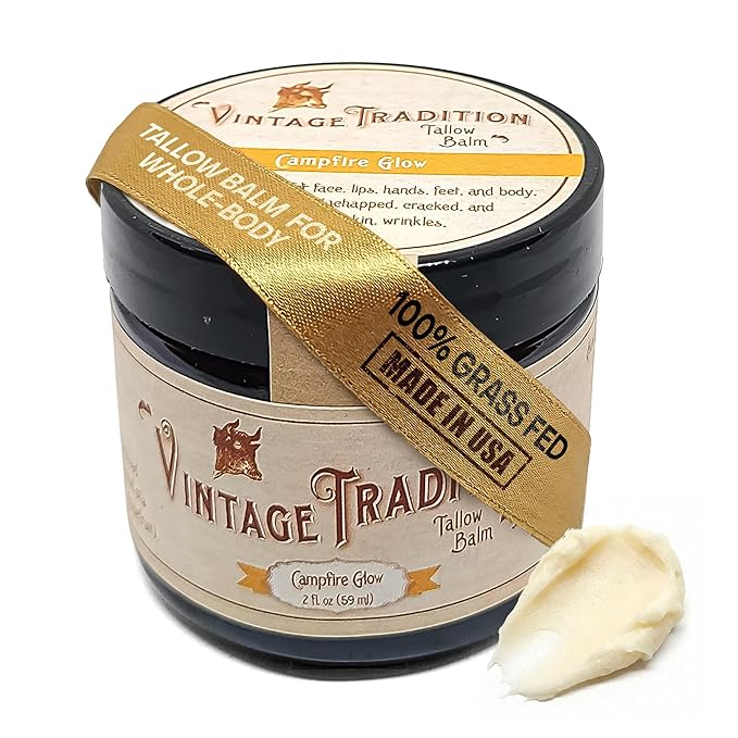 Vintage Tradition Beef Tallow All Purpose Balm - Healing, Hydrating Warm Ginger Skin Care Salve Replaces Body Lotion, Hand Cream, More - Essential Oil, Olive Oil, and Grass-Fed Tallow, 2 fl. oz.
