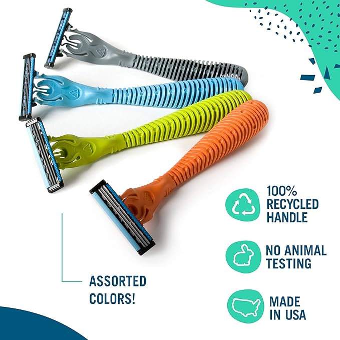 Preserve Shave 3 Razor Blade System - 3 Blade Razors for Women & Men - Titanium-Covered Shaver with Vitamin E & Aloe Strip for Face & Body Shaving Kit (Colors Vary)