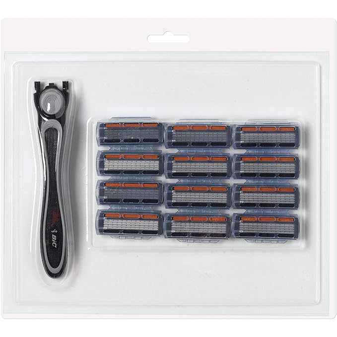 BIC Flex 4 Sensitive Hybrid Men's 4-Blade Disposable Razor, 1 Handle and 12 Cartridges