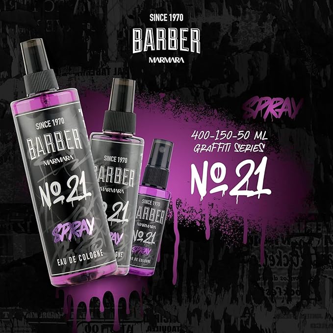 barber marmara Eau de Cologne Pump Spray Mens Graffiti After Shave Men's Fragrance Water Shaving Water Men Barber Men's Fragrances Body Spray Barbershop Travel Size (50 ml, No21)