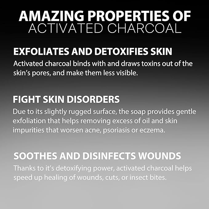 Nature Clean Activated Charcoal Soap for Face & Body Detox 3.5 oz (3-pack) Deep Moisturizing, Exfoliating & Cleansing Black Soap Acne Treatment, Eczema & Psoriasis. Sensitive Skin Cleanser