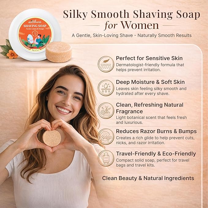 Satthwa Organic Shaving Soap Puck infused with Neroli, Lemon & Orange | Create the Perfect Lather | Excellent for Silky Smooth Shaves | Hydrates and Shields, For Men & Women - 50gx2 (1.7oz x2)