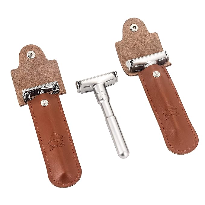 Double Edge Leather Razor Case -Genuine Leather Double Edge Safety Razor Perfect for Any Safety Razor. Keeps Your Razor and Razor Blade Safe. Extra Wide top to fit All Kinds of Razors