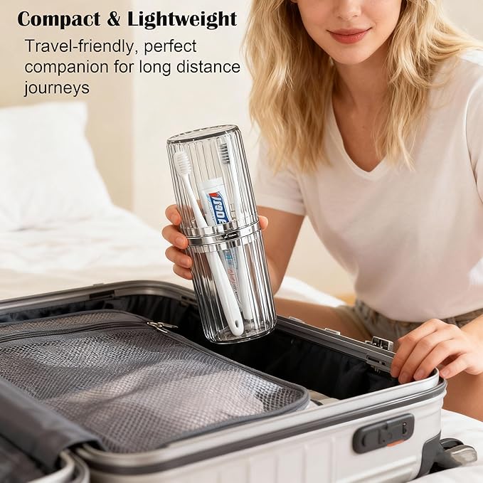 Toothbrush Travel Holder, 2-in-1 Dustproof Toothbrush Travel Case with Rinse Cup, Large Portable Toothbrush and Toothpaste Cup Container for Traveling Camping School Business Trip Bathroom