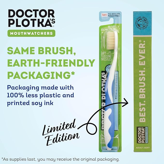 MOUTHWATCHERS Soft Flossing Manual Toothbrush for Adults, 2 Pack, Ultra Clean, Good for Sensitive Teeth and Gums, by Dr. Plotka's, Colors May Vary