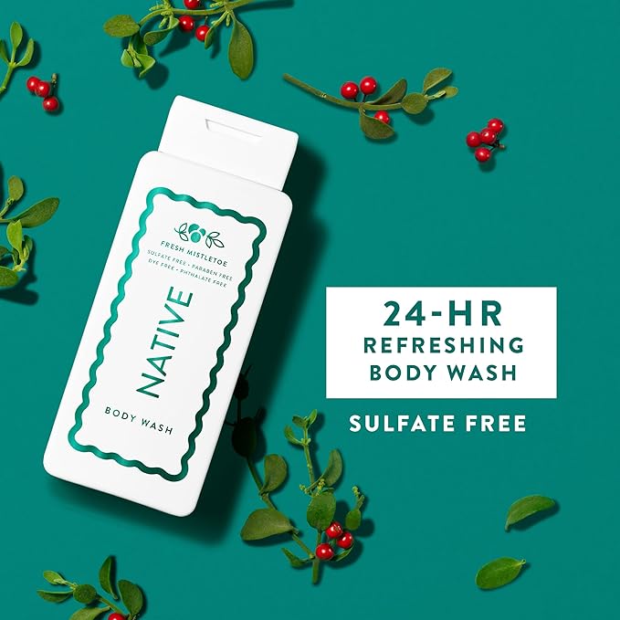 Native Body Wash, Holiday Edition, Fresh Mistletoe Scent, Contains Naturally Derived Ingredients | For Women & Men, Sulfate, Paraben, & Dye Free Leaving Skin Soft and Hydrated | 18 oz