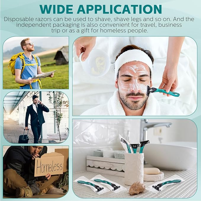 100 Pcs Men's Disposable Razors Bulk 3 Blade Men Razors for Head Sensitive Skin Comfortable Shave