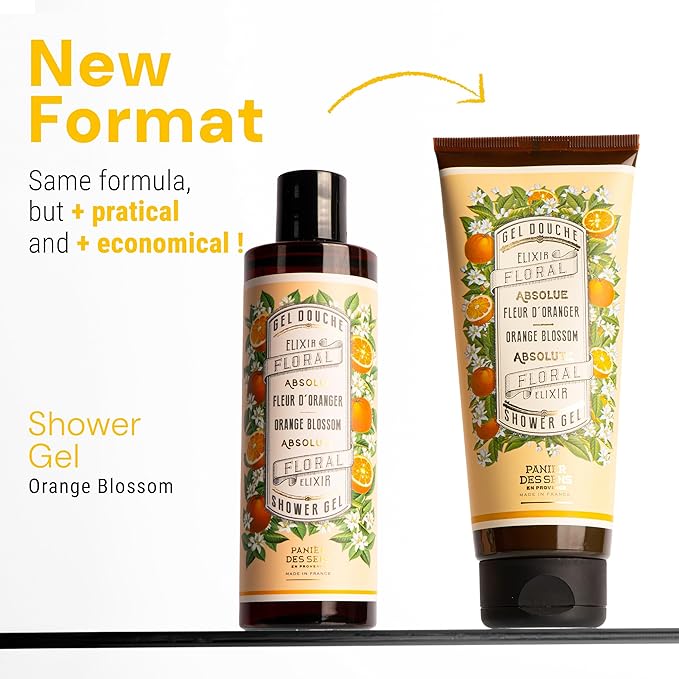 Panier des Sens - Duo Orange Blossom Moisturizing Body Wash for Women & Men - Gentle Shower Gel with 95% Natural Ingredients for Normal, Sensitive Skin - Body Care Made in France, SLS Free -2x6.8 Floz