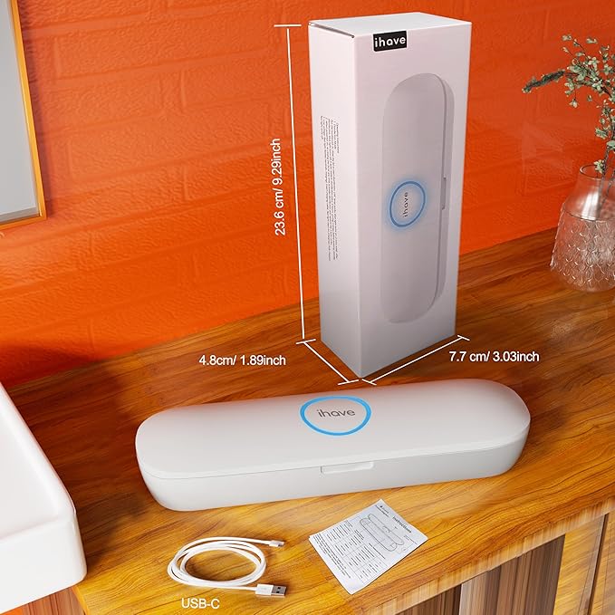 iHave Toothbrush Sanitizer for Electric Toothbrushes, Portable UV Toothbrush Travel Case with Auto-Cycle Disinfection & 100-Day Standby for Travel, Vacation & Camping, USB Rechargeable, 2000mAh, White