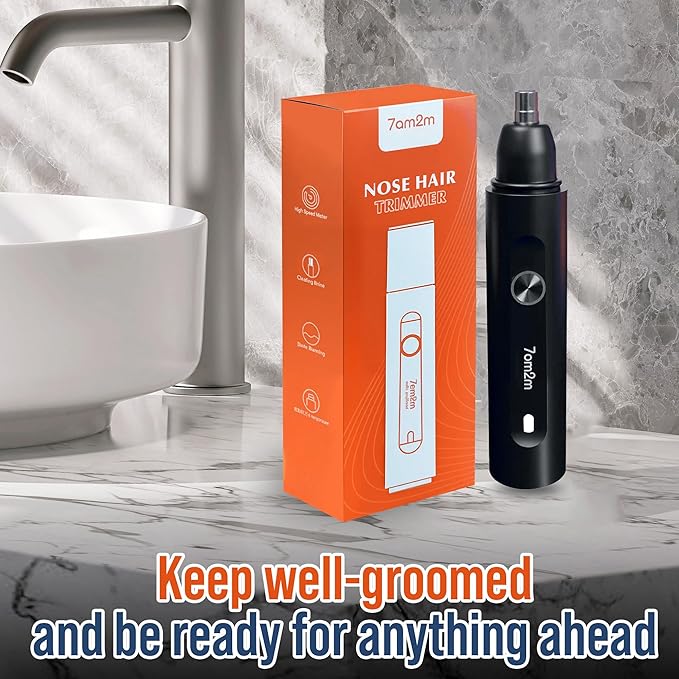 7AM2M PersonalCare Electric Nose and Ear Hair Trimmer – Rechargeable, 9000 RPM High-Speed Precision Cutting, Detachable Washable Blade, Portable Design Dark