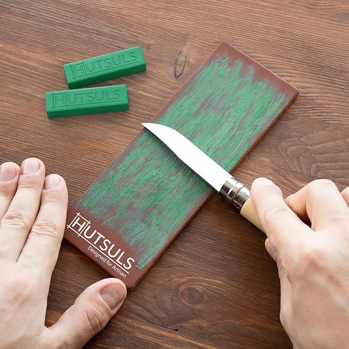 Hutsuls Knife Stropping Compound With Case - (2-Pack, 5 Oz Total) for Razor-Sharp Edges, Green Buffing Bars Easy to Use With Leather Strop Guide