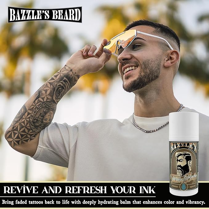 Bazzle's Beard Tattoo Balm – Premium Tattoo Aftercare Balm for Vibrant Ink, Moisturizing Lotion & Ointment for Old & Faded Tattoos, Care Cream for Long-Lasting Color & Deep Hydration, After Inked Gift