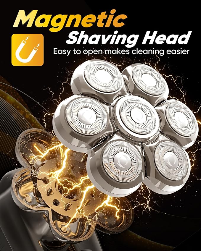 Head Shaver for Bald Men, 7D Floating Bald Head Shaver 5-in-1 Grooming Kit, Wet/Dry Electric Razor with LED Display, Turbo Speed, Magnetic Detachable Blades, IPX6 Waterproof, Type-C Rechargeable