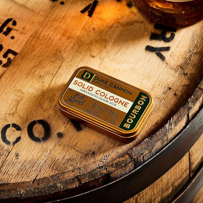 Duke Cannon Supply Co. Solid Cologne for Men Bourbon (Woodsy, Charred Oak Barrel Scent) - Concentrated Balm, Travel-Friendly Convenient Tin, 1.5 oz