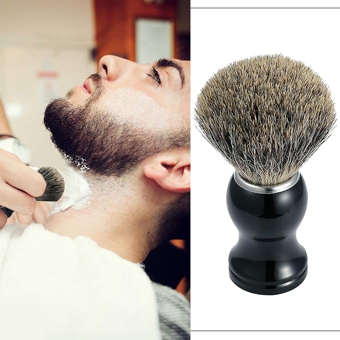 Vtrem Shaving Brush Black Handle Professional Badger Hair Shave Brush for Men Shaving Brush for Wet Shave for Safety Razor Double Edge Razor Straight Razor or Shaving Razor