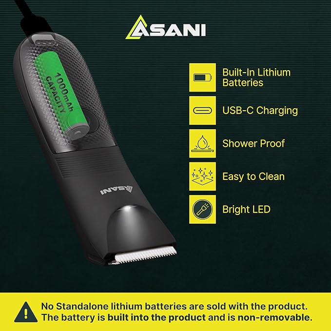 Asani Upkeeper Body Hair Trimmer & Groomer for Men – Rechargeable, Electric Razor-Shaver, Nick-Free Ceramic Blade, LED Light, IPX7 Waterproof, Groin, & Legs (Wet/Dry)