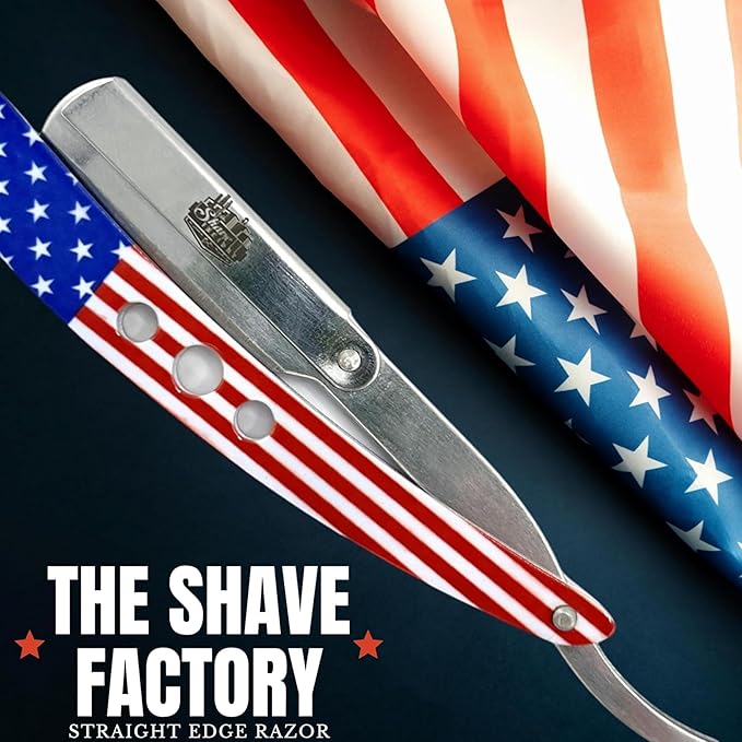 The Shave Factory Straight Edge Razor Kit - with Single Stainless Steel razors (USA + Red)