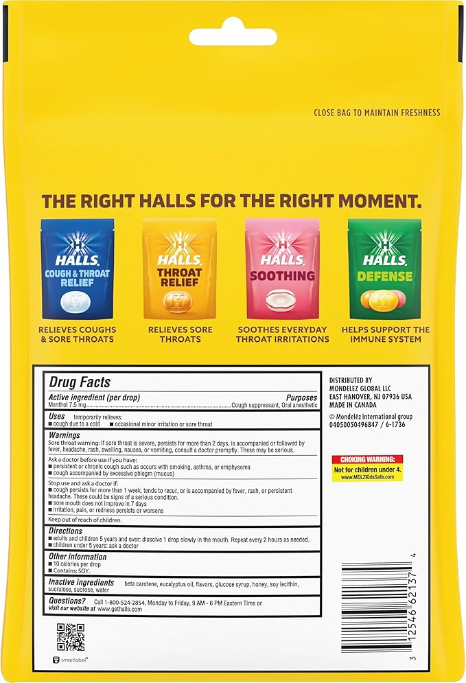 HALLS Relief Honey Lemon Cough Drops, Economy Pack, 80 Drops