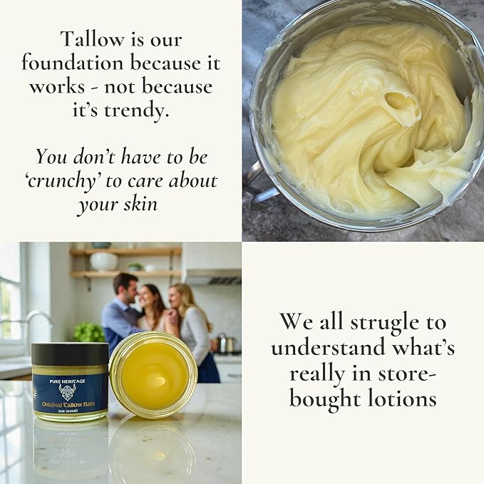 Pure Heritage Original Tallow Balm – Grass-Fed Moisturizer for Sensitive, Dry & Irritated Skin | Natural Frankincense & Cedarwood Balm for Face, Hands & Body | Family-Safe Hydrating Cream | 4oz