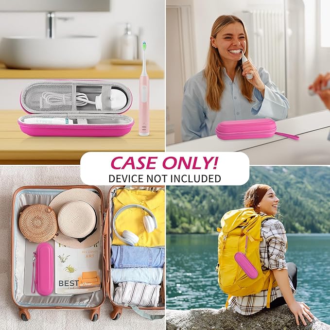 Toothbrush Travel Case for Oral B/Oral-B Pro 1000 1500 5000 7000 & Philips Sonicare 4100 1100 5300 5100 6100/iO Electric Toothbrush, Hard Protective Storage Bag (Pink)