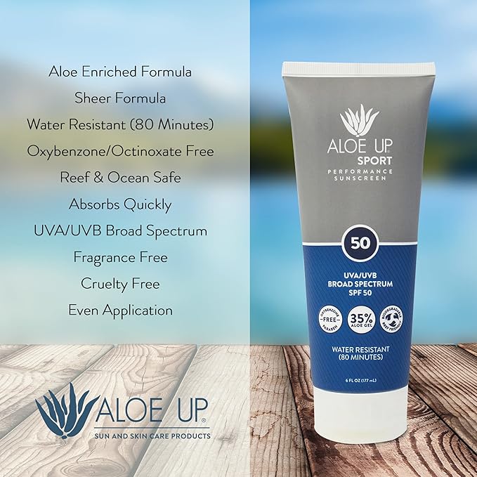 Aloe Up Sport Sunscreen Lotion SPF 50 and Aloe Ice Sunburn Relief Jelly - Bundle with Sun Screen Protector for Face and Body and After Sun Gel - With Pure Aloe Vera Gel - Reef Friendly - 2 Items