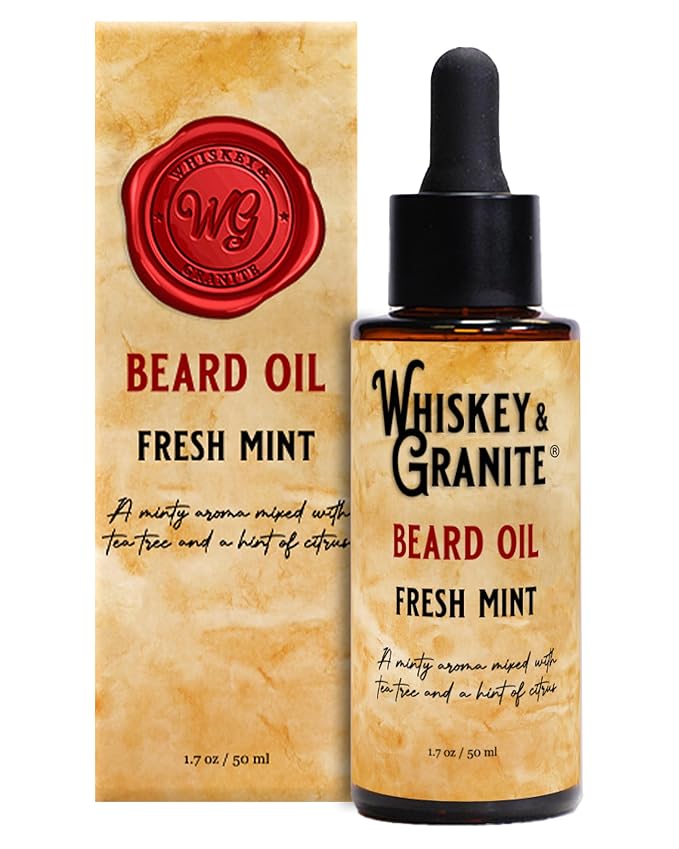 Whiskey & Granite Beard Oil – Made in USA - 100% Natural Beard Conditioner, 1.7 oz (Fresh Mint)