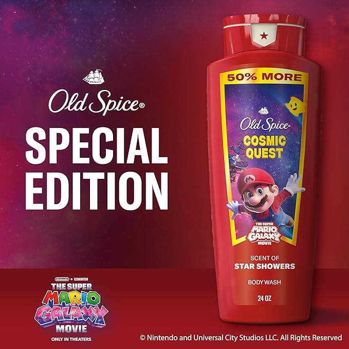 Old Spice Body & Face Wash for Men, x The Super Mario Galaxy Movie, 3X Defense, 24/7 Shower Fresh with Long Lasting Scent, Smell Super with Cosmic Quest, Star Showers Scent, 24 oz