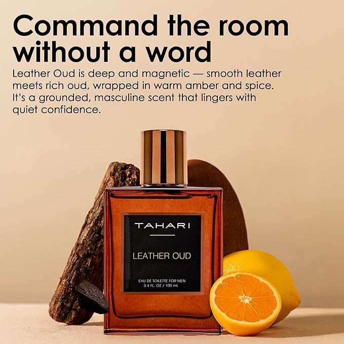 TAHARI Leather Oud Eau de Toilette for Men – Long-Lasting Luxury Cologne Spray with Bergamot, Leather & Amber Scent – Bold, Masculine, Sophisticated Oud Fragrance Spray 3.4 fl oz / 100 mL