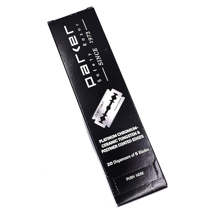Parker 100‑Count Double Edge Safety Razor Blades – Premium Platinum‑Tungsten‑Chromium Coated Stainless Steel for Smooth, Long‑Lasting Shaves – Fits All DE Razors