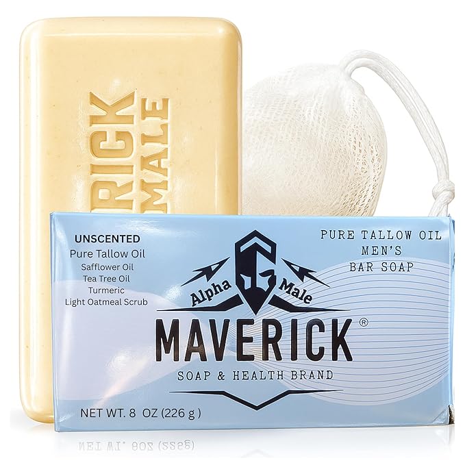 Maverick Alpha Male Soap and Health Brand Unscented Tallow Soap for Men – Natural Bar with Coconut, Tea Tree & Turmeric | Deep Clean, Moisturizing, Sensitive Skin