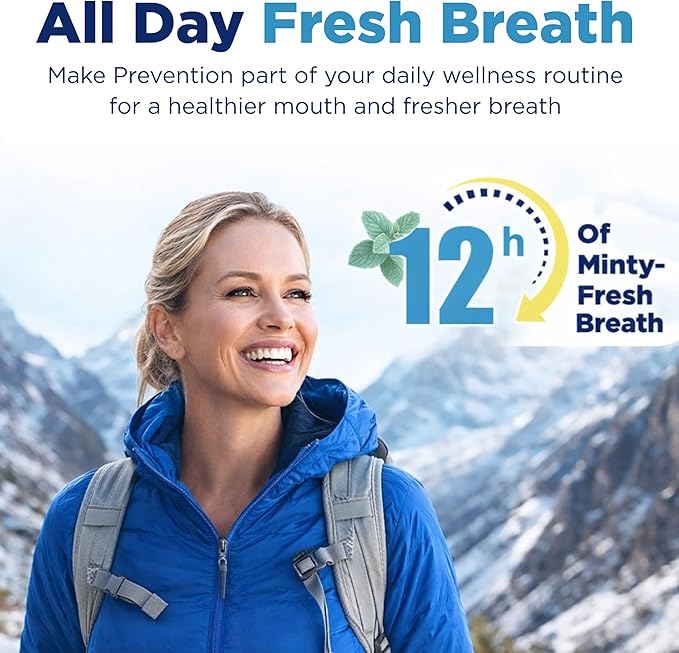 Prevention Daily Care Alcohol-Free Mouthwash, Hydrogen Peroxide Teeth Whitening with Soothing Double Mint for Bad Breath Treatment, Fluoride-Free Gum Care Oral Mouth Rinse 16 oz 2 Pack