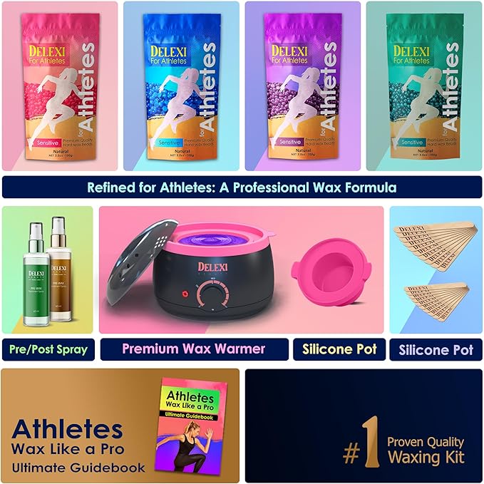 Athlete Waxing Kit – Heavy-Duty Hair Removal System for Cyclists, Swimmers & Bodybuilders – 41-Piece Grooming Set (Includes 5 Wax Packs + Pre/Post Sprays) – Painless for Coarse Back & Leg Hair