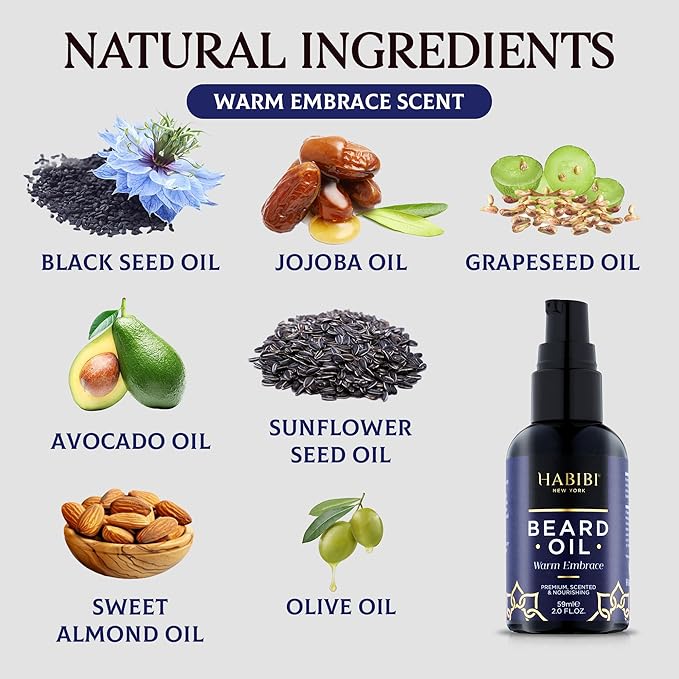 H HABIBI Warm Embrace Beard Oil – 2.0 Fl. Oz Naturally Derived Beard Growth Oil for Men, Beard Care Essential – Hydrates, Nourishes & Promotes Healthy Growth, Made in USA
