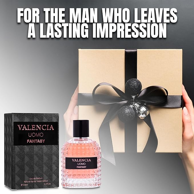Valencia UOMO Fantasy Sensual Woody Fragrance for Men | Long Lasting Cologne Aromatic Scent, Eau de Parfum Natural Spray - Great Holiday Gift, 3.4 Fl Oz/100 Ml
