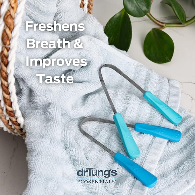 DrTung's Stainless Tongue Scraper - Tongue Cleaner for Adults, Kids, Helps Freshens Breath, Easy to Use Comfort Grip Handle, Comes with Travel Case - Stainless Steel Tongue Scrapers (1 Pack)