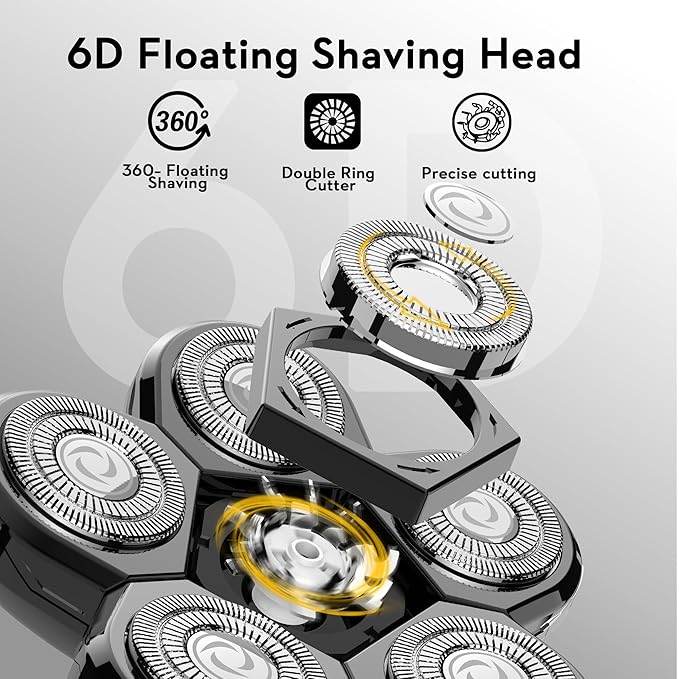 Kibiy 6D Blade Replacement Heads, Electric Shaver Replacement Head for Electric Razor for Men Wet and Dry Compatible Many Models Waterproof Head Razor - Black