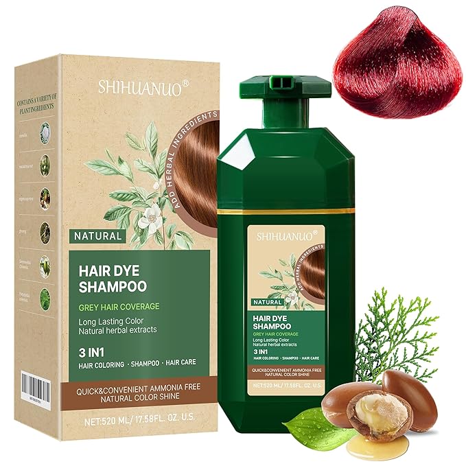 Hair Dye Shampoo 3 in 1 for Gray Hair Coverage, Herbal Ingredients Natural Shampoo Hair Dye for Women & Men/Ammonia-Free 520m（Wine Red）