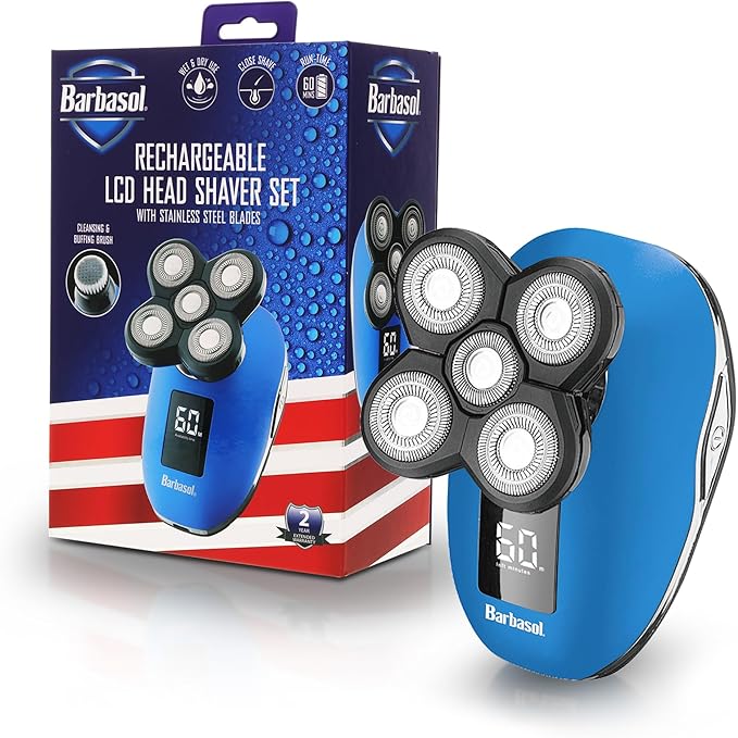 Signature Series Rechargeable Wet and Dry Rotary Head Shaver with Stainless Steel Blades, Cleansing/Buffing Brush and LCD Screen
