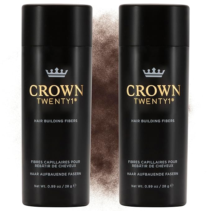 CROWN Hair Building Fibers Multipack (2 x 28g) - Instantly Cover Fine & Thinning Hair for a Thicker, Fuller Look - A Natural Keratin Concealer - 13 Shades for Men & Women - Medium Brown