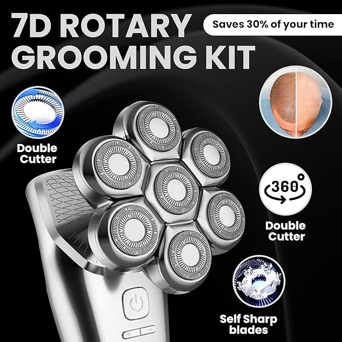Head Shavers for Bald Men Electric Razor Detachable 7D Head Rotary Shavers, Nose Ear Face Body Hair Trimmer with Clippers IPX8 Waterproof Dry Wet Cordless Rechargeable Grooming Shaver