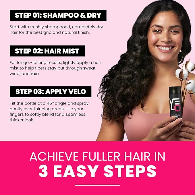 VELO Hair Building Fibers for Thinning Hair –MEDIUM BROWN Hair Fibers for Men & Women – Covers Bald Spots, Hairline Powder, Hair Thickening Fibers – Hair Filler Powder for Fuller-Looking Hair – 30g