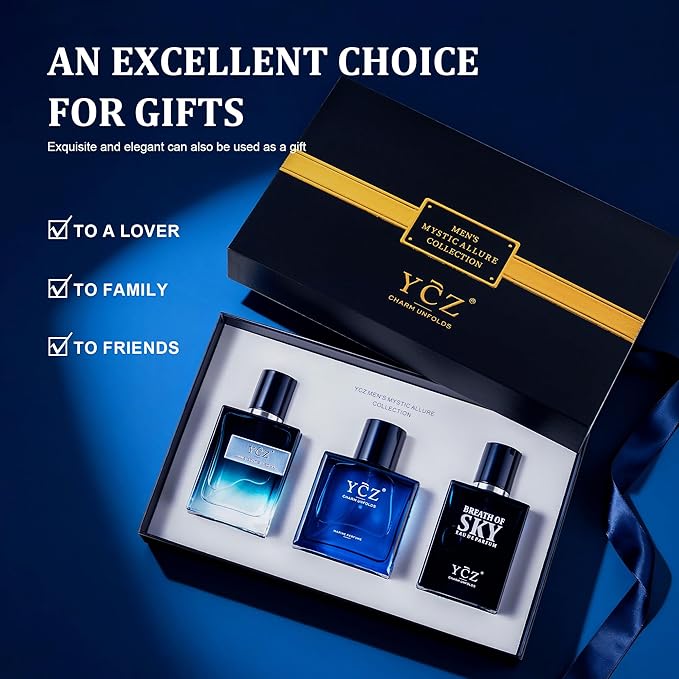 Ycz 3-Piece Cologne for Men Set - 50ml Each, Ocean/Sky/Club Perfume for Men, Eau de Cologne with Woody Fresh Citrus Notes, Ideal Special Occasions, Elegant Gift Box, Long-Lasting Sillage Unique Gift