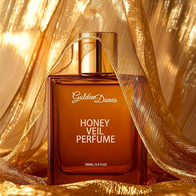 Golden Dunes Honey Veil Eau de Parfum – Honey, Oud, Patchouli, Vanilla & Bergamot with Floral-Amber Spicy Notes, Clean Vegan Essential Oils, Long-Lasting Unisex Fragrance, 100 ml