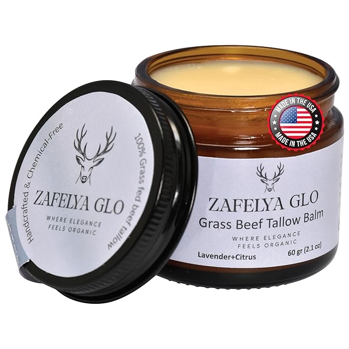 Grass-Fed Beef Tallow Balm with Raw Honey - US Handmade Tallow Moisturizing Balm for Everone All Type of Skin & Body - Organic Beef Tallow moisturizer (lavender + citrus)