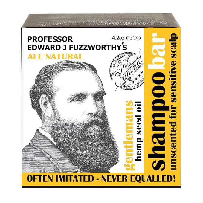 Professor Fuzzworthy's Beard & Hair Hemp Shampoo Bar - Unscented for Sensitive Skin - Normal Dry Oily Hair 4.2oz