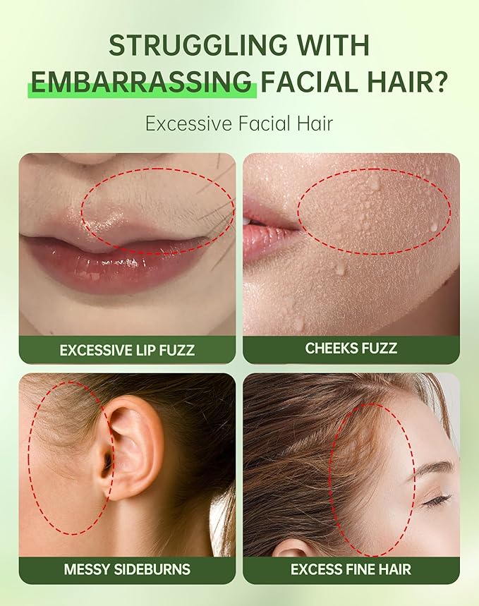 Painless Facial Hair Removal Cream for Women - Sensitive Skin 2-in-1 Kit with Soothing Cream | Upper Lip & Chin Hair Remover | At-Home Depilatory (4 Min, 7 Days Smooth),2.03 Fl Oz